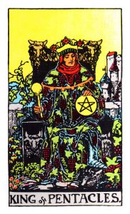King of Pentacles meaning for upright and reversed positions using the Rider-Waite tarot deck.
