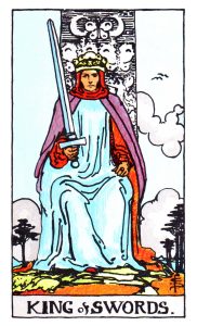The King of Swords meaning for upright and reversed positions using the Rider-Waite tarot deck.