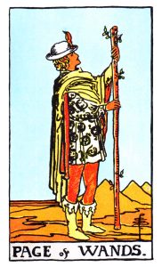 Page of Wands meaning for upright and reversed positions using the Rider-Waite tarot deck.