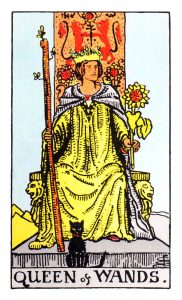 Queen of Wands meaning for upright and reversed positions using the Rider-Waite tarot deck.