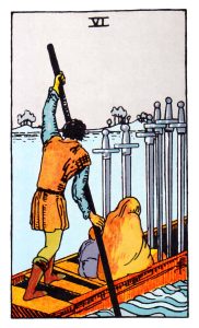 Six of Swords meaning for upright and reversed positions using the Rider-Waite tarot deck.