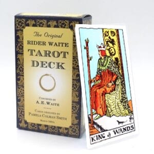 The King of Wands meaning for upright and reversed positions using the Rider-Waite tarot deck.