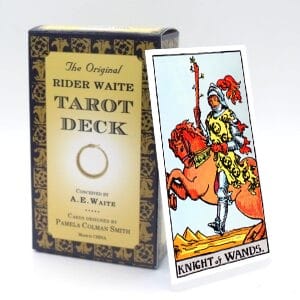 The Knight of Wands meaning for upright and reversed positions, using the Rider-Waite tarot deck.