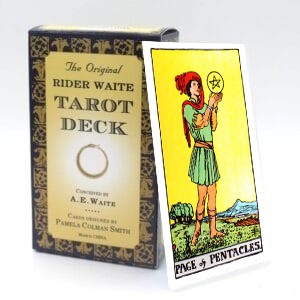 Page of Pentacles meaning for upright and reversed positions using the Rider-Waite tarot deck.