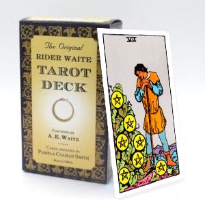 Seven Of Pentacles meaning for upright and reversed positions using the Rider-Waite tarot deck.