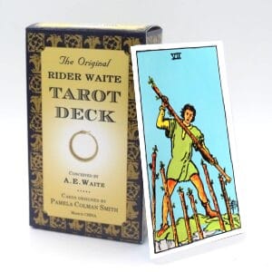 Seven of Wands meaning for upright and reversed positions using the Rider-Waite tarot deck.