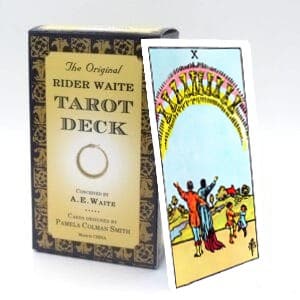 Ten of Cups meaning for upright and reversed positions using the Rider-Waite tarot deck.