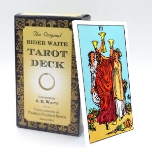 Three of Cups meaning for upright and reversed positions using the Rider-Waite tarot deck.