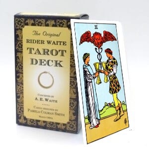 Two of Cups meaning for upright and reversed positions using the Rider-Waite tarot deck.